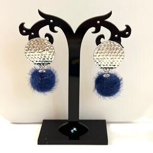 Textured Disc with Wool Ball Earrings